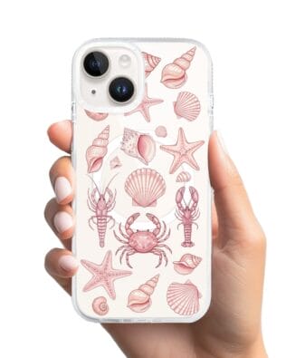 Etui do iPhone 13 z MagSafe przeźroczyste, silikonowe Flexi, Summer Patterns, krewetkowy róż