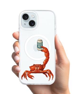 Etui do iPhone 15 z MagSafe przeźroczyste, silikonowe Flexi, Paradise, krab z piwem