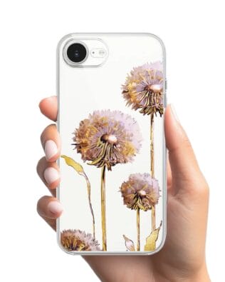 Etui do iPhone 17e przeźroczyste, silikonowe Flexi, Kwiaty, fioletowe dmuchawce