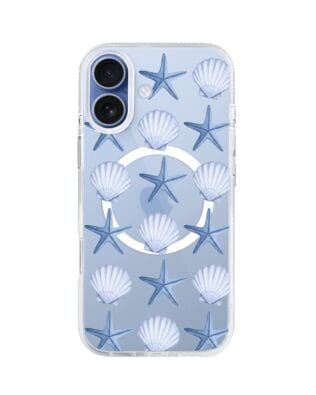Etui do iPhone 17 z MagSafe przeźroczyste, silikonowe Flexi, Summer Patterns, niebieskie rozgwiazdy