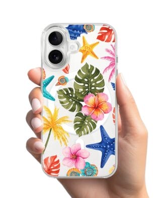 Etui do iPhone 16 Plus z MagSafe przeźroczyste, silikonowe Flexi, Summer Patterns, tropikalny wzór