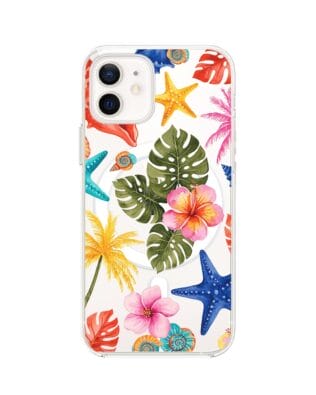 Etui do iPhone 12 z MagSafe przeźroczyste, silikonowe Flexi, Summer Patterns, tropikalny wzór