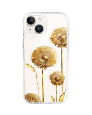 Etui do iPhone 14 z MagSafe przeźroczyste, silikonowe Flexi, Kwiaty, złote dmuchawce
