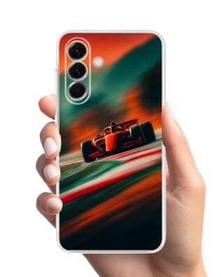 Etui do Samsung Galaxy A57 przeźroczyste, silikonowe Flexi, Szybkie Auta, Wyścig F1