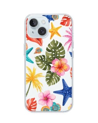 Etui do iPhone 15 Plus przeźroczyste, silikonowe Flexi, Summer Patterns, tropikalny wzór