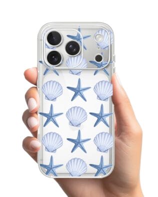 Etui do iPhone 17 Pro Max przeźroczyste, silikonowe Flexi, Summer Patterns, niebieskie rozgwiazdy