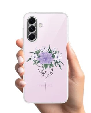 Etui do Samsung Galaxy A57 przeźroczyste, silikonowe Flexi, kobieta z kwiatami