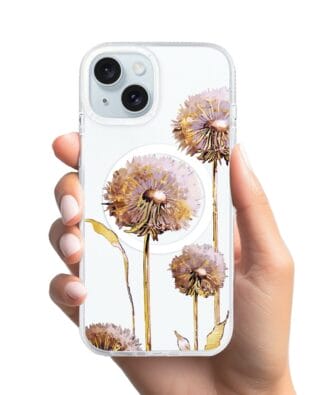 Etui do iPhone 15 z MagSafe przeźroczyste, silikonowe Flexi, Kwiaty, fioletowe dmuchawce