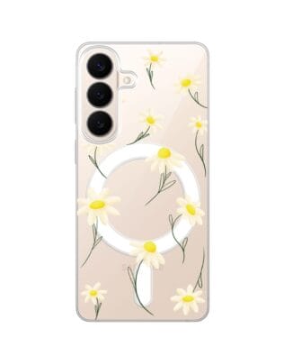 Etui do Samsung Galaxy S26 z MagSafe przeźroczyste, silikonowe Flexi, stokrotki