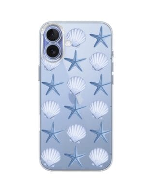 Etui do iPhone 17 przeźroczyste, silikonowe Flexi, Summer Patterns, niebieskie rozgwiazdy