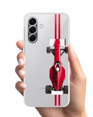 Etui do Samsung Galaxy A57 przeźroczyste, silikonowe Flexi, Szybkie Auta, czerwone F1