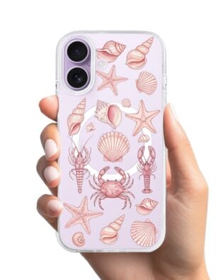 Etui do iPhone 17 z MagSafe przeźroczyste, silikonowe Flexi, Summer Patterns, krewetkowy róż