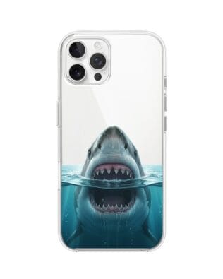 Etui do iPhone 12 Pro Max przeźroczyste, silikonowe Flexi, Paradise, żarłacz biały