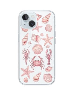 Etui do iPhone 15 Plus przeźroczyste, silikonowe Flexi, Summer Patterns, krewetkowy róż