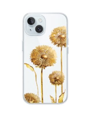 Etui do iPhone 15 Plus przeźroczyste, silikonowe Flexi, Kwiaty, złote dmuchawce