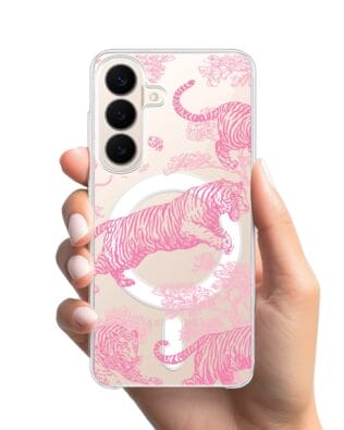 Etui do Samsung Galaxy S26 Plus z MagSafe przeźroczyste, silikonowe Flexi, Mystic, Różowe tygrysy