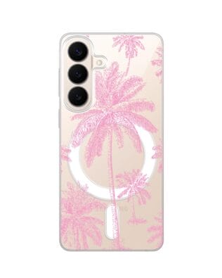 Etui do Samsung Galaxy S26 z MagSafe przeźroczyste, silikonowe Flexi, Mystic, Różowe palmy