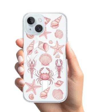 Etui do iPhone 15 Plus z MagSafe przeźroczyste, silikonowe Flexi, Summer Patterns, krewetkowy róż