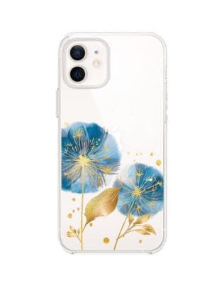 Etui do iPhone 12 przeźroczyste, silikonowe Flexi, Kwiaty, niebieskie dmuchawce