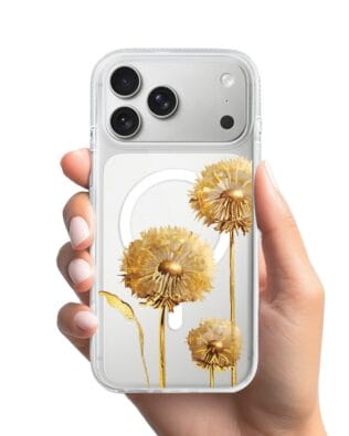 Etui do iPhone 17 Pro z MagSafe przeźroczyste, silikonowe Flexi, Kwiaty, złote dmuchawce