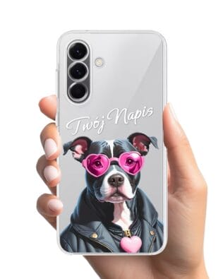 Etui do Samsung Galaxy A57 przeźroczyste, silikonowe Flexi, Puppy Love, pies rasy Amstaff