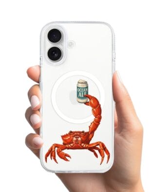Etui do iPhone 16 z MagSafe przeźroczyste, silikonowe Flexi, Paradise, krab z piwem