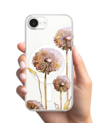 Etui do iPhone 17e z MagSafe przeźroczyste, silikonowe Flexi, Kwiaty, fioletowe dmuchawce