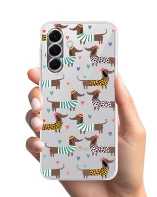 Etui do Samsung Galaxy A57 przeźroczyste, silikonowe Flexi, zakochane jamniki