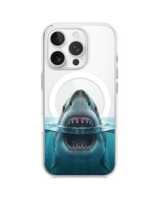 Etui do iPhone 13 Pro Max z MagSafe przeźroczyste, silikonowe Flexi, Paradise, żarłacz biały