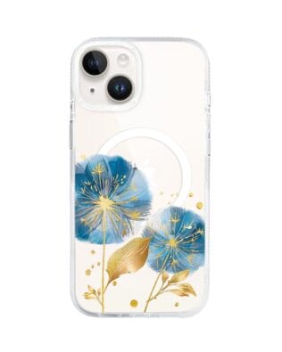 Etui do iPhone 14 z MagSafe przeźroczyste, silikonowe Flexi, Kwiaty, niebieskie dmuchawce