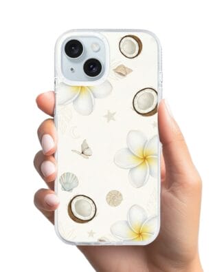Etui do iPhone 15 z MagSafe przeźroczyste, silikonowe Flexi, Summer Patterns, hawajskie kokosy