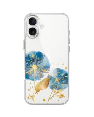 Etui do iPhone 17 przeźroczyste, silikonowe Flexi, Kwiaty, niebieskie dmuchawce