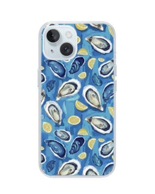Etui do iPhone 15 Plus przeźroczyste, silikonowe Flexi, Summer Patterns, ostrygi z cytrynką