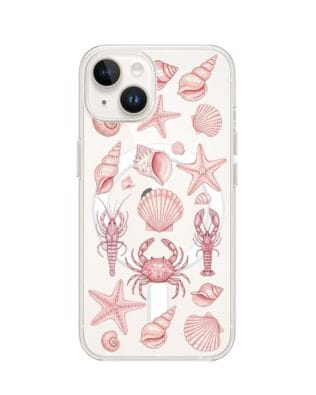 Etui do iPhone 14 Plus z MagSafe przeźroczyste, silikonowe Flexi, Summer Patterns, krewetkowy róż