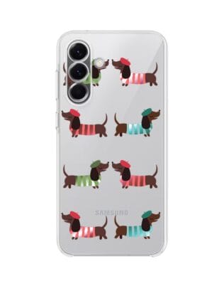 Etui do Samsung Galaxy A57 przeźroczyste, silikonowe Flexi, jamnik w Paryżu