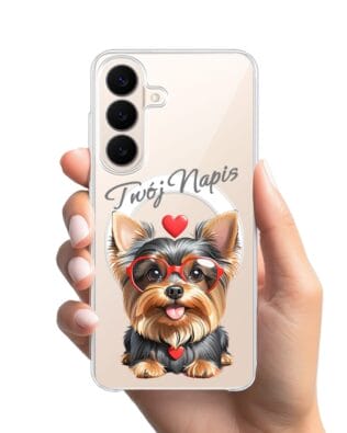 Etui do Samsung Galaxy S26 z MagSafe przeźroczyste, silikonowe Flexi, Puppy Love, pies rasy York