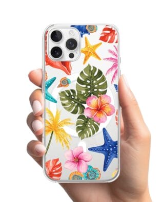 Etui do iPhone 12 Pro Max z MagSafe przeźroczyste, silikonowe Flexi, Summer Patterns, tropikalny wzór