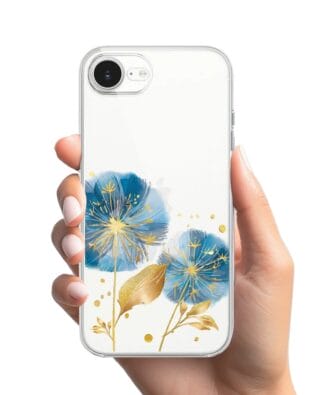Etui do iPhone 17e przeźroczyste, silikonowe Flexi, Kwiaty, niebieskie dmuchawce