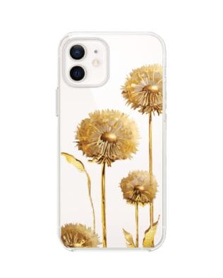 Etui do iPhone 12 przeźroczyste, silikonowe Flexi, Kwiaty, złote dmuchawce