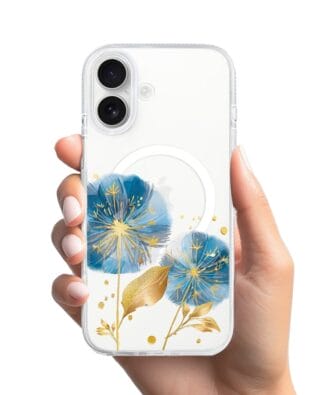 Etui do iPhone 16 z MagSafe przeźroczyste, silikonowe Flexi, Kwiaty, niebieskie dmuchawce