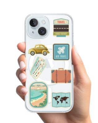 Etui do iPhone 15 Plus z MagSafe przeźroczyste, silikonowe Flexi, pocztowe znaczki