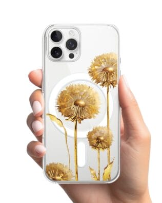 Etui do iPhone 12 Pro Max z MagSafe przeźroczyste, silikonowe Flexi, Kwiaty, złote dmuchawce