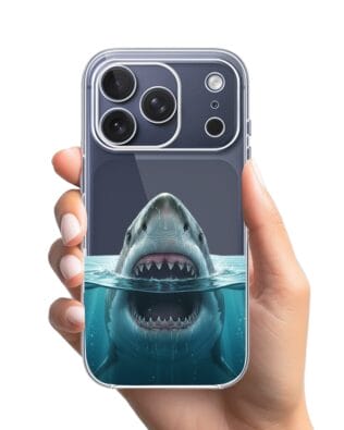 Etui do iPhone 17 Pro przeźroczyste, silikonowe Flexi, Paradise, żarłacz biały