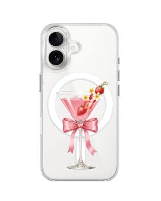 Etui do iPhone 16 Plus z MagSafe przeźroczyste, silikonowe Flexi, Paradise, Strawberry Martini