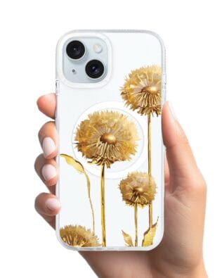 Etui do iPhone 15 z MagSafe przeźroczyste, silikonowe Flexi, Kwiaty, złote dmuchawce