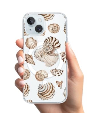 Etui do iPhone 15 Plus z MagSafe przeźroczyste, silikonowe Flexi, Summer Patterns, ozdobne muszle