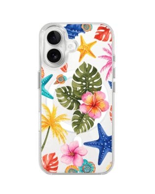 Etui do iPhone 16 Plus z MagSafe przeźroczyste, silikonowe Flexi, Summer Patterns, tropikalny wzór