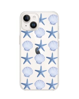 Etui do iPhone 14 przeźroczyste, silikonowe Flexi, Summer Patterns, niebieskie rozgwiazdy