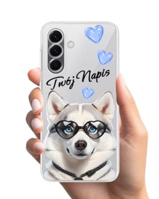 Etui do Samsung Galaxy A57 przeźroczyste, silikonowe Flexi, Puppy Love, pies rasy Husky