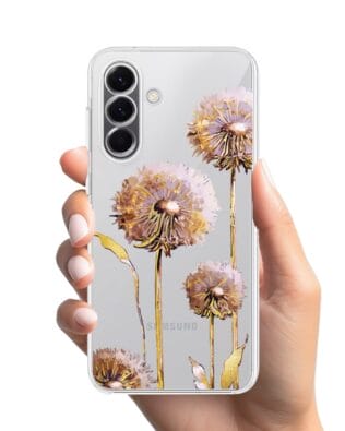 Etui do Samsung Galaxy A57 przeźroczyste, silikonowe Flexi, Kwiaty, fioletowe dmuchawce